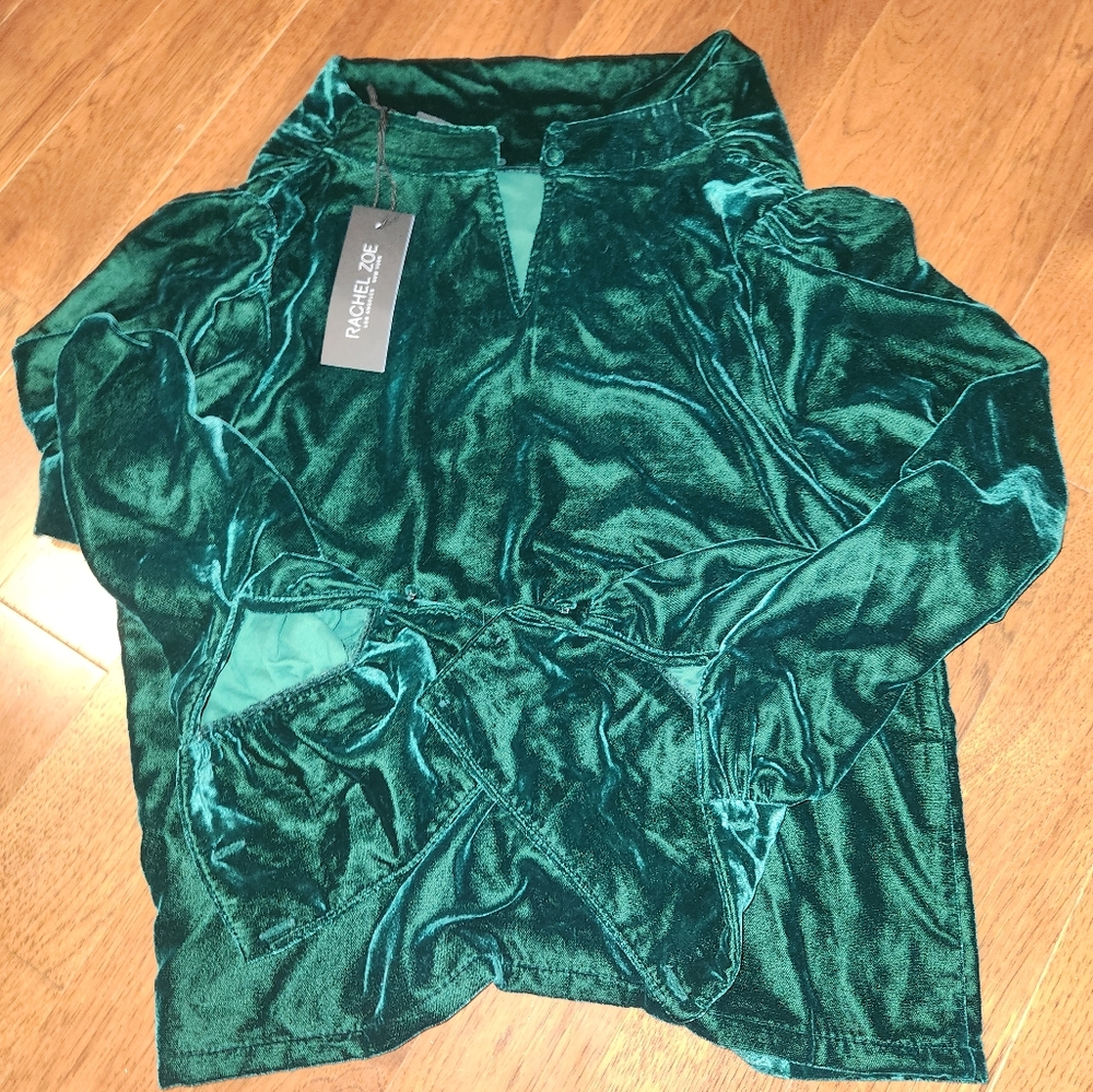 Rachel Zoe Emerald green velvet blouse